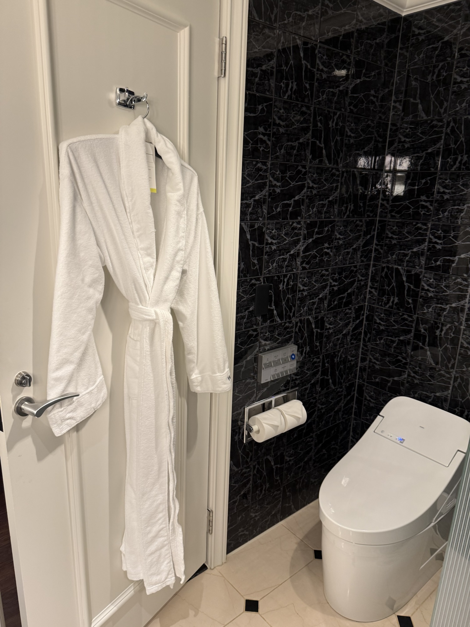 バスルームのトイレとバスローブ