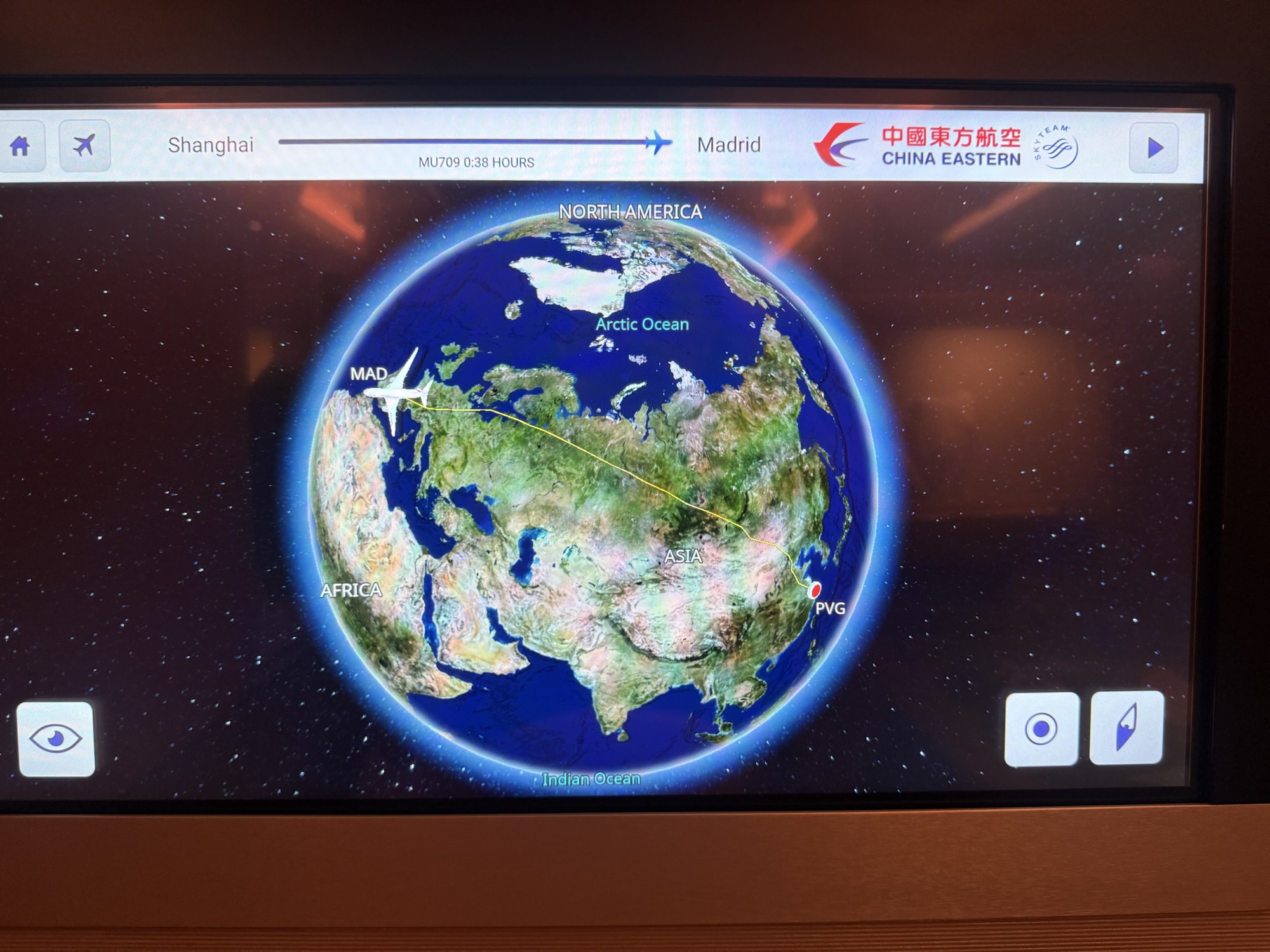 中国東方航空 MU709便 飛行ルート