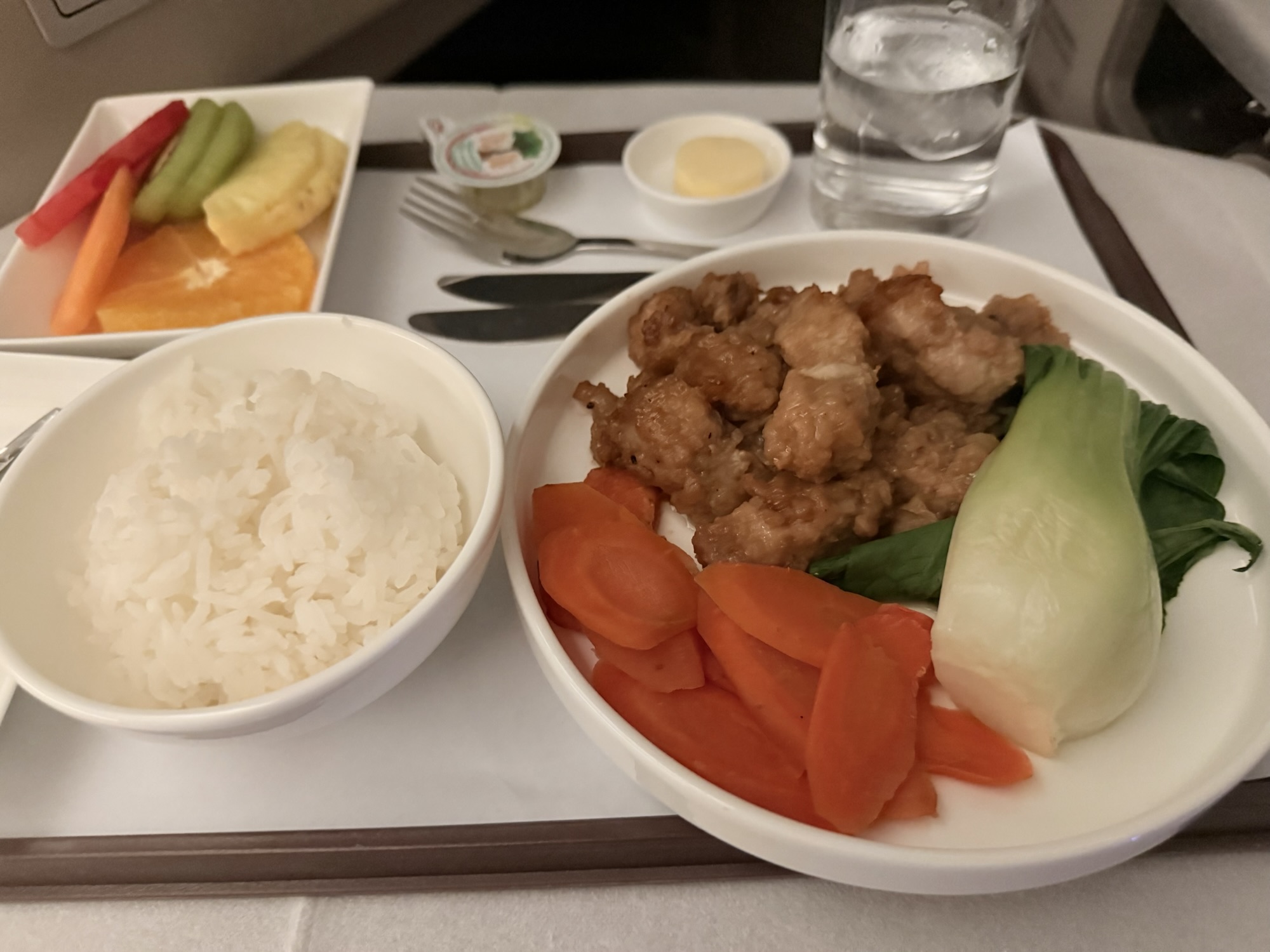 MU710便到着前のご飯と肉料理