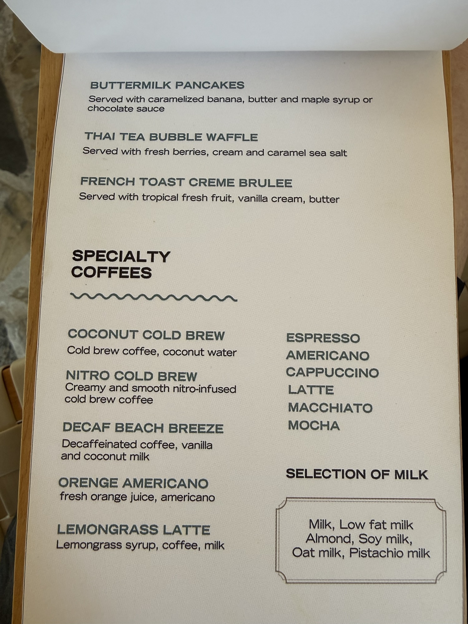Cabanas Koh Samuiのパンケーキ、ワッフル、コーヒーメニュー