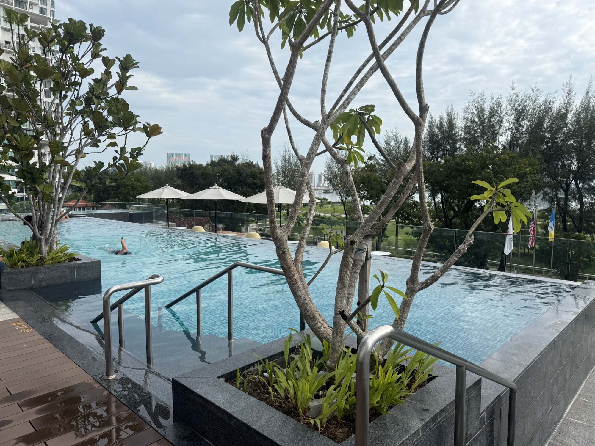 緑に囲まれたPenang Marriott Hotelのプール